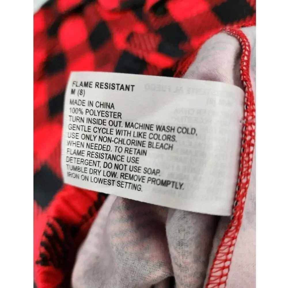 Kids PajamaGram Fleece 2 Piece Red Buffalo Plaid Button Down Pajama Set Sz 8/Med - Picture 4 of 8